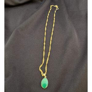 Vintage Japan Antiqued Goldtone Green Necklace